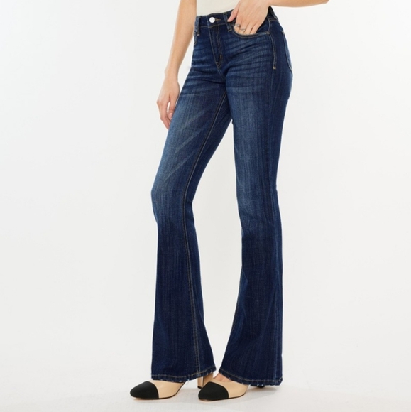 KanCan Flare Mid-Rise Waist Jeans Wide Distressed Classic Slim Fit Denim Pants - Picture 11 of 16